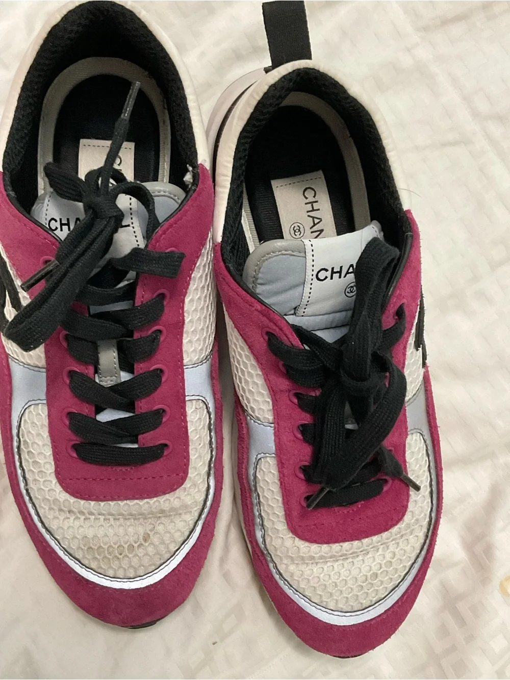 CHANEL Women's fuchsia and White Mesh Runner Sneakers 38